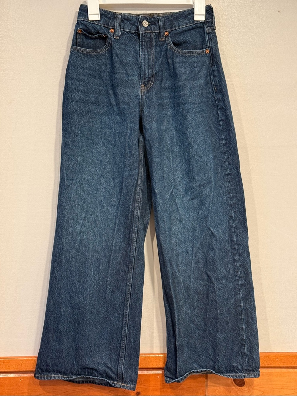Abercrombie & Fitch Curve Love High Rise Wide Leg Dark Denim Jean 25/0 Short - Picture 2 of 9